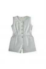 Yanları Cepli Kısa Boy Keten Tulum 2-7 Yaş Mint Yeşili Yanları Cepli Kısa Boy Keten Tulum 2-7 Yaş Mint Yeşili