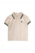 Polo à rayures doubles brodées, écru, 2-10 ans