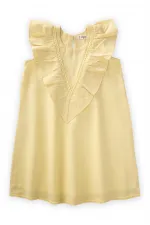 Robe jaune à ourlet et dos en dentelle, 2-7 ans