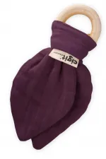 Anneau de dentition en bois et mousseline, prune