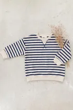 Striped Cardigan Detailed Seasonal Sweater for 2-12 Years Old Navy Blue