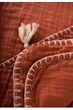 Çift Kat El İşi Müslin Üçgen Havlu (Yıkanmıştır) 75X75 cm Rust