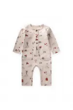 Baskılı Tulum 0-3 Yaş Bej