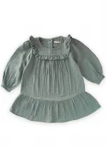Robası Fırfırlı Mevsimlik Müslin Elbise 2-9 Yaş Çağla Yeşil