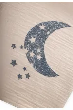 Couverture naturelle à motif lune 90x100 cm, imprimé indigo