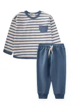 Çizgili Sweatshirt Takım 1-7 Yaş İndigo Mavi