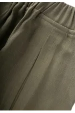 A Pleated Linen Trousers with Closed Legs and Waist, Khaki Green for Ages 2-7