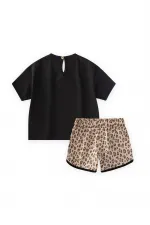 Ensemble short et t-shirt à motifs, 1 à 7 ans, noir