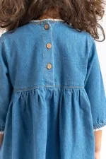 Denim Dress with Tomato Pastel Blue for Ages 2-7