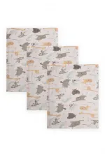 Üçlü Müslin Ağız Bezi 20x30 cm Hayvan Baskılı