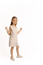 Yanları Cepli Kısa Boy Keten Tulum 2-7 Yaş Naturel