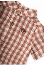 Ensemble chemise et body 0-3 ans, motif à carreaux café
