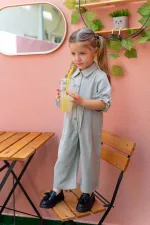 Collared Pleated Tencel Overalls for 2-7 Years Mint Green
