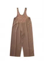 Roba Komple Nakışlı Keten Salopet 2-7 Yaş Caramel