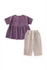Müslin Şalvarlı Tunik Takım 1-7 Yaş Mor