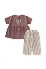 Müslin Şalvarlı Tunik Takım 1-7 Yaş Gül Kurusu