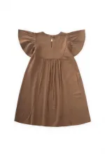 Robe en lin brodé pour enfants de 2 à 7 ans, couleur caramel
