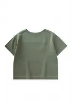 Kontrast Dikişli Keten Bluz 2-7 Yaş Haki Yeşil
