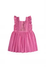 Square Neck Linen Dress with Rhinestone Embellishment, Ages 2-7, Pink