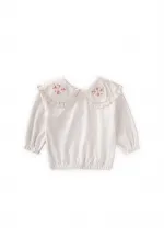 Top vintage en velours avec col en dentelle, 2-8 ans, blanc