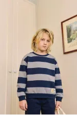Sweatshirt 4-12 Yaş Gri Lacivert Çizgili Sweatshirt 4-12 Yaş Gri Lacivert Çizgili