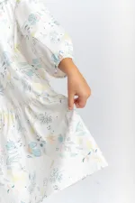 Robe en popeline brodée à col bébé pour enfants de 2 à 7 ans, motif écru