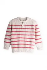 Striped Knitted Sweater for 2-8 Years Old Ecru-Salmon Stripes