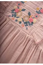 Robe ethnique brodée en coton biologique, 1 à 7 ans, rose poudré