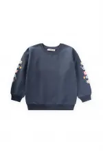 Embroidered Sleeve Sweatshirt for 2-10 Years Old, Navy Blue