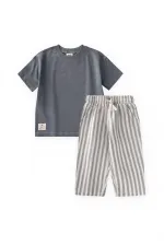 Muslin Trousers and T-Shirt Set, Ages 2-10, Grey Muslin Trousers and T-Shirt Set, Ages 2-10, Grey