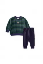 Çizgili Triko Erkek Bebek Takım 0-3 Yaş Haki Lacivert Çizgili