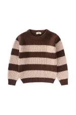 Selanik Çizgili Triko Kazak 2-8 Yaş Kahve