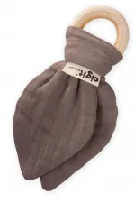 Jouet de dentition en tissu mousseline de bois aux tons naturels
