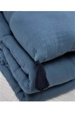 Ensemble de coussins de protection en mousseline pour lit bébé (lavés) 32 x 180 cm +/- 2 cm Bleu indigo