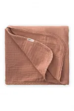 Dantel İşlemeli Tekkat Müslin Battaniye 100X100 cm +/- 3 cm Açık Kahverengi