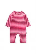 Çizgili Triko Tulum 0-3 Yaş Pudra Mercan