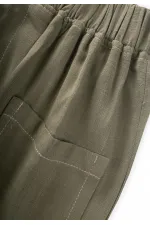 Pantalon en lin à surpiqûres contrastées pour enfants de 2 à 7 ans, vert kaki