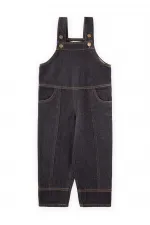 Salopette en jean avec poches latérales pour enfants de 2 à 7 ans, noire