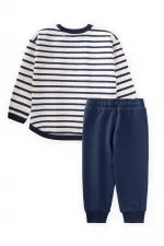 Çizgili Sweatshirt Takım 1-7 Yaş Lacivert