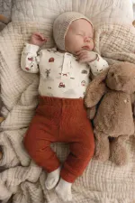 Farm Patterned Bodysuit Set for 0-3 Years Old Beige