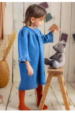 Robe en jean boutonnée au dos, bleue, pour les enfants de 2 à 7 ans.