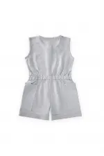 Yanları Cepli Kısa Boy Keten Tulum 2-7 Yaş Mavi Yanları Cepli Kısa Boy Keten Tulum 2-7 Yaş Mavi