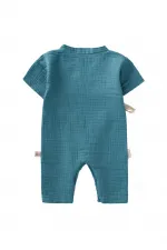 Organic Kruvaze Müslin Tulum 0-9 Ay Turkuaz