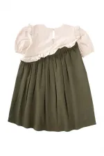 Two-Tone Asymmetrical Dress, 2-7 Years Old, Ecru