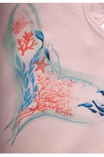 Okyanus Temalı T-Shırt 2-8 Yaş Pudra Pembe