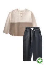 Ensemble saisonnier en mousseline de soie bohème bio ornée, 2-8 ans, naturel