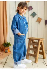 Çift Cepli Kot Tulum 2-7 Yaş Mavi