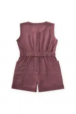 Salopette courte en lin avec poches latérales pour enfants de 2 à 7 ans, couleur prune