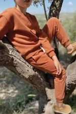 Basıc Karyoka Detaylı Sweatshirt Takım 3-8 Yaş kiremit