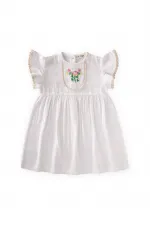 Organic Embroidered Bohemian Muslin Dress, Ages 2-10, Ecru